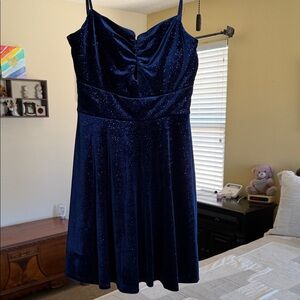 Elegant Navy Blue Glitter Mini Dress